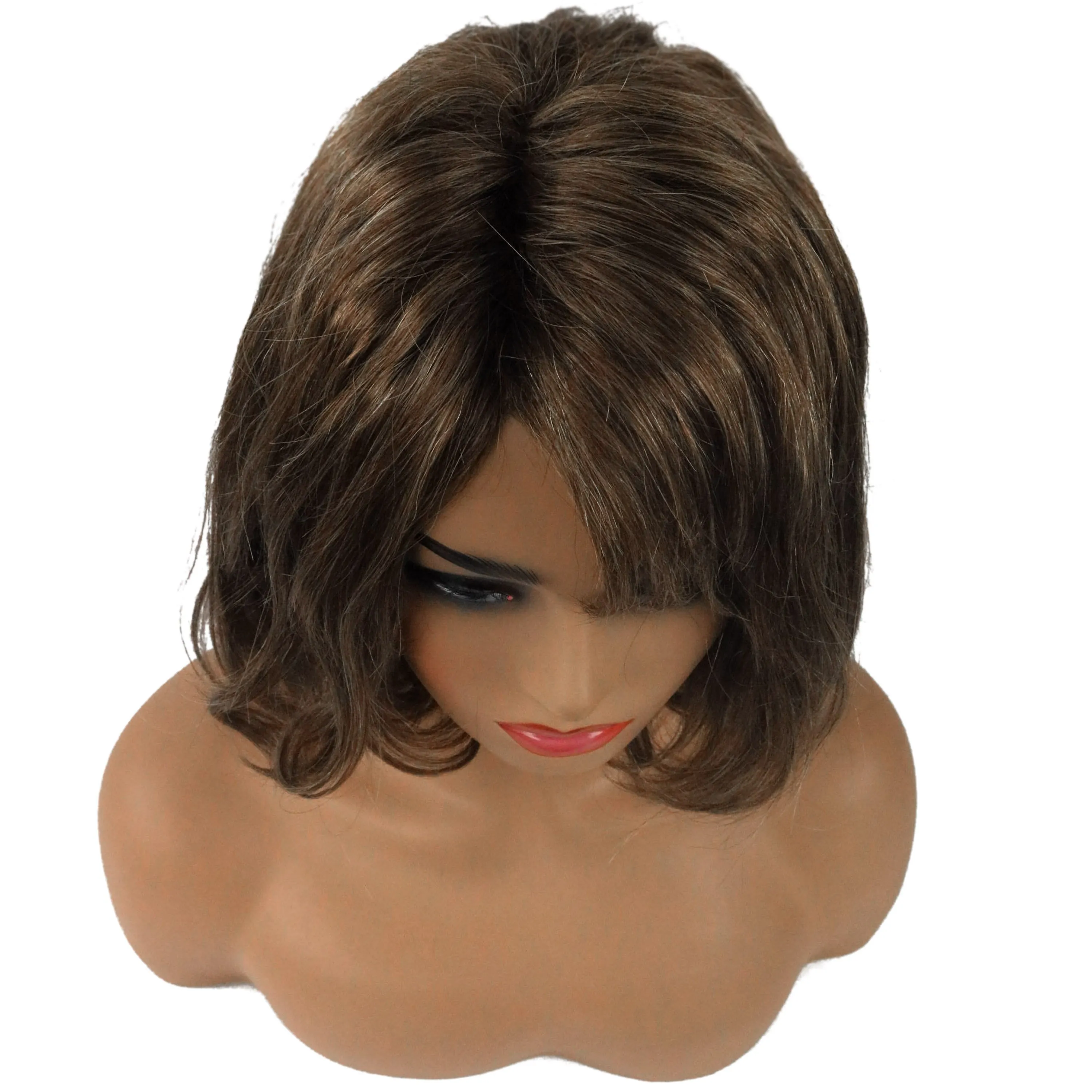 Pretty Charming Brown Short Natural Casual Wavy Remy Human Hair Capless Wig 14 Inches