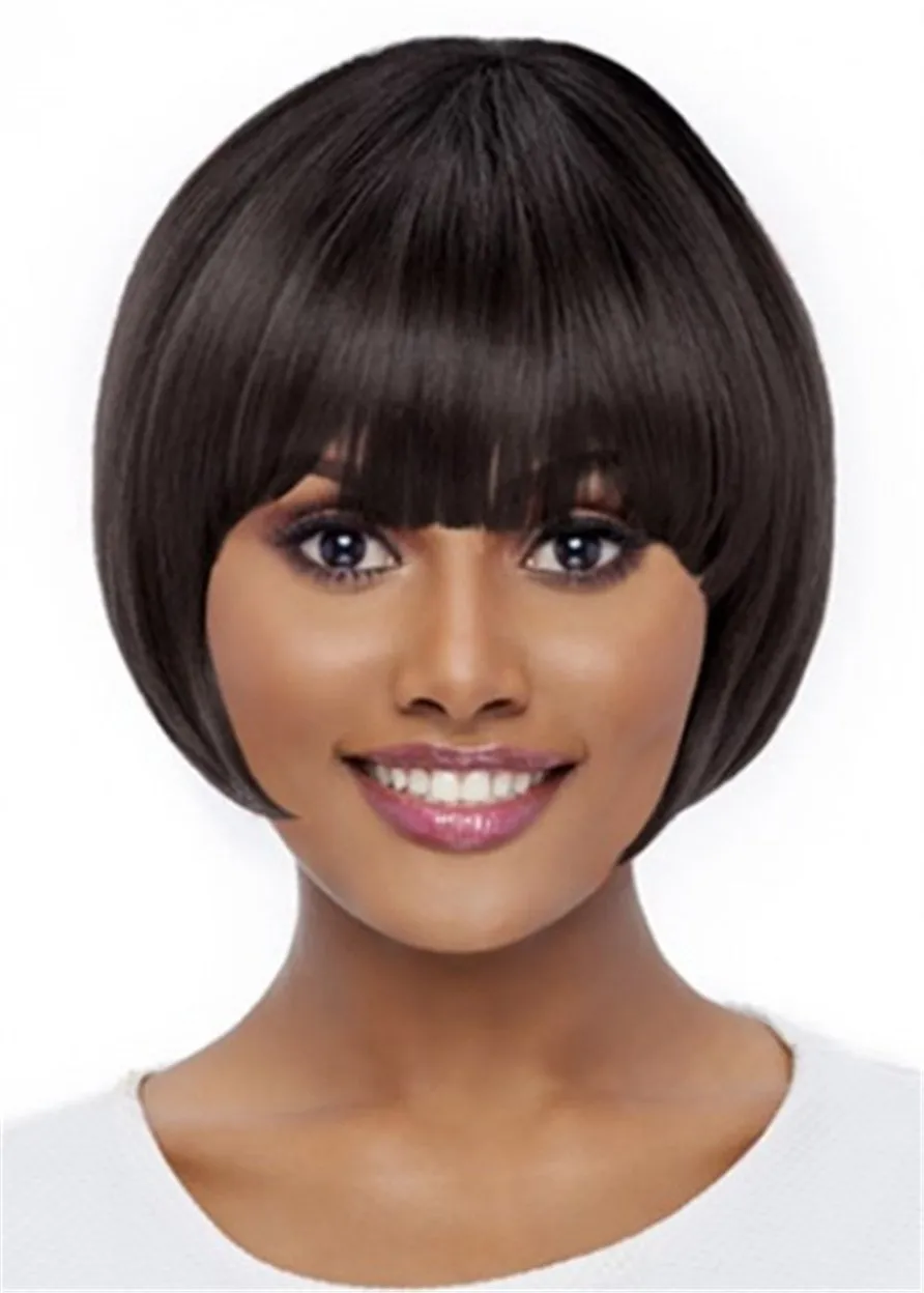 Short Bob Style Wig Natural Straight Synthetic Wig 12 Inches