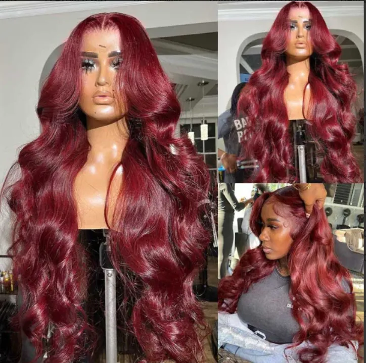 99J Burgundy Glueless 13x4 HD Lace Front Wigs Body Wave Pre-Plucked Colored Human Hair Wigs