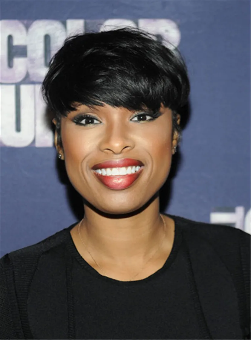 Jennifer Hudson Short Boy Cuts Straight Human Hair Capless African American Wigs 6 Inches