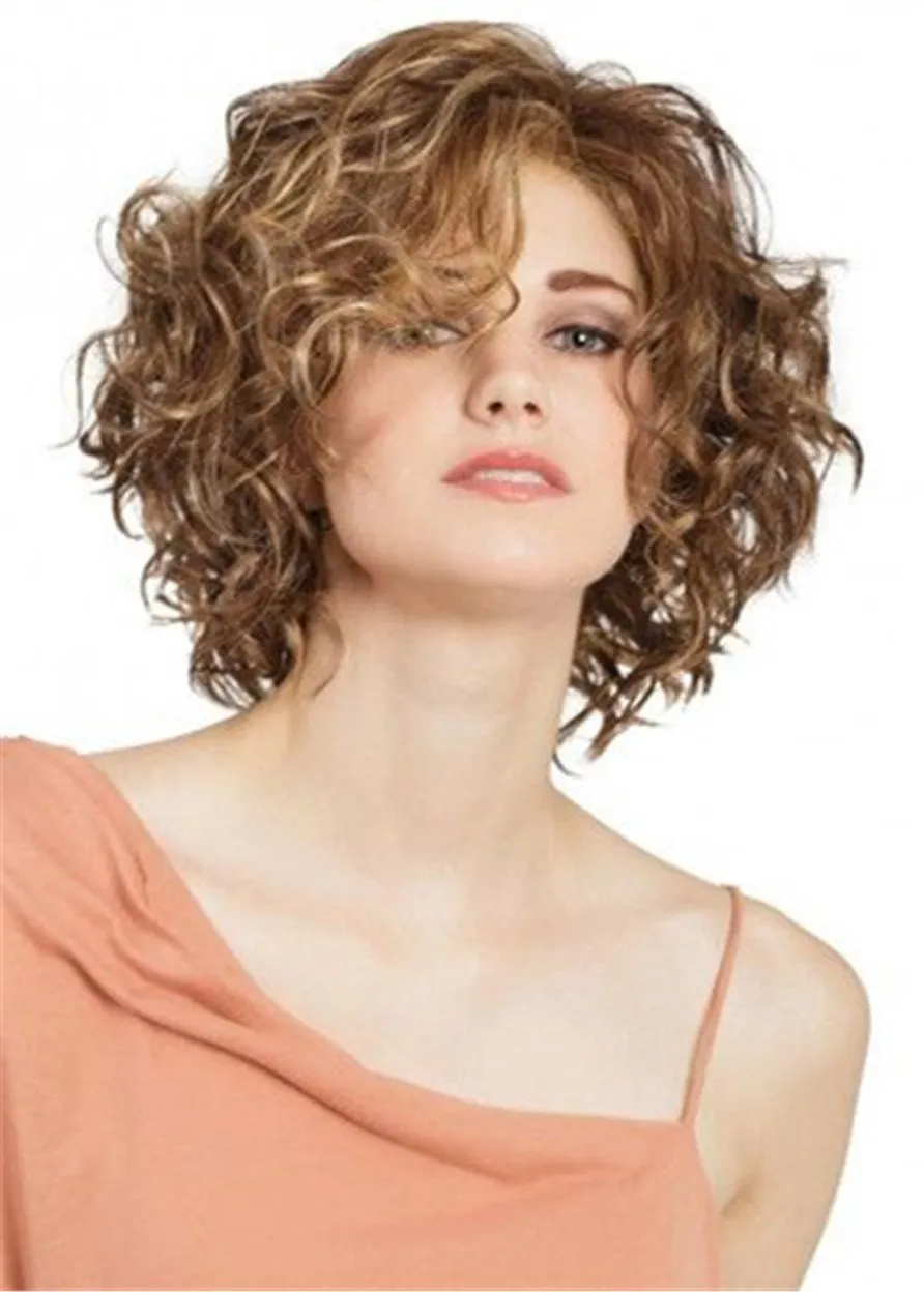 Medium Bob Afro Curly Synthetic Hair Lace Front Wig Wigs 14 Inches