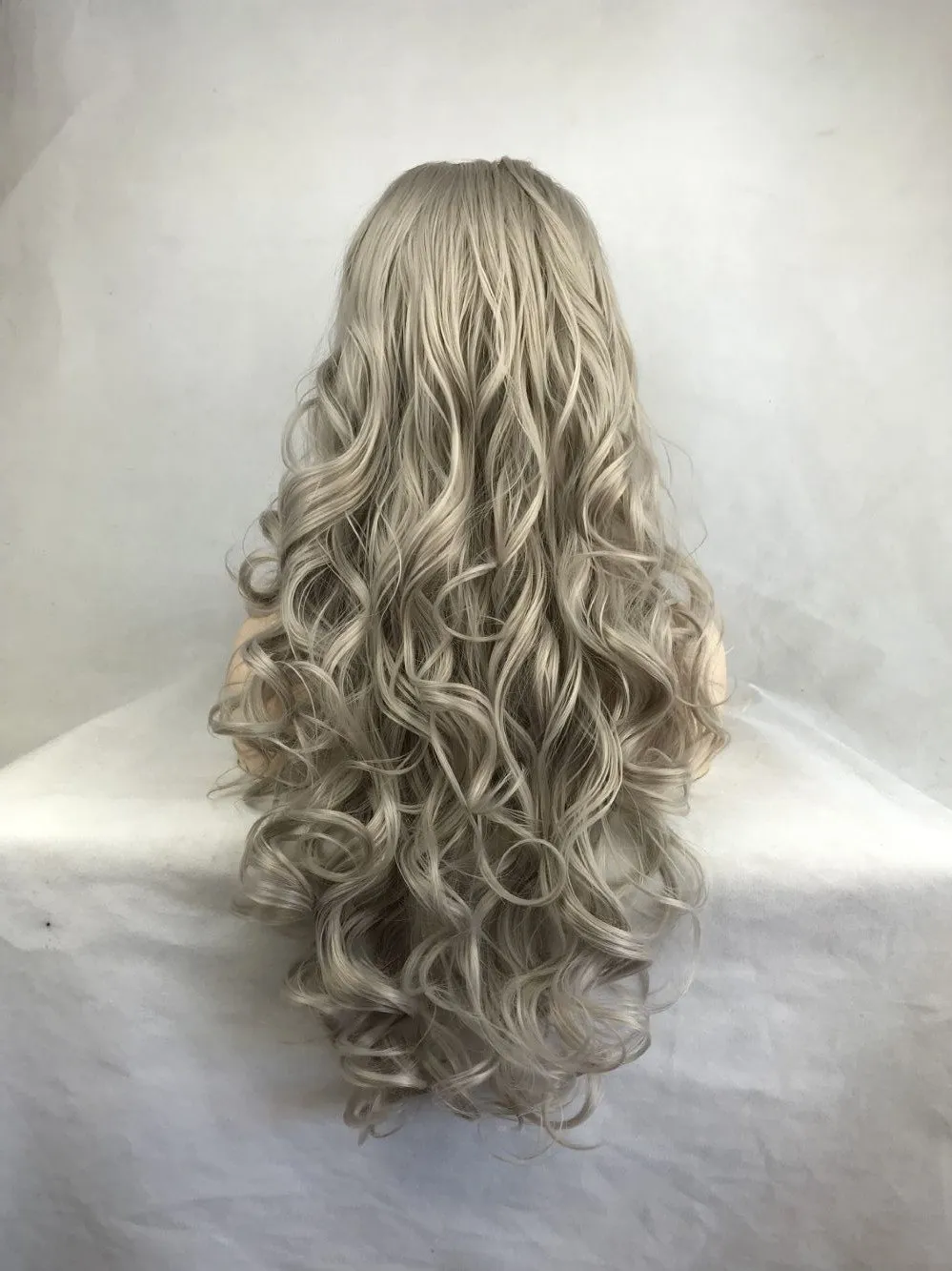 Long Grey Curly Synthetic Hair Lace Front Wig 32 Inches