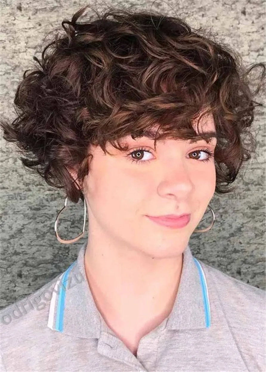 Short Bob Curly Haircut Human Hair Capless Wig 10 Inches For Women