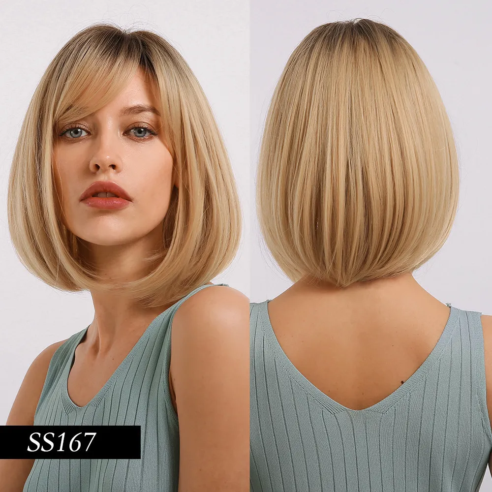 Medium Bob Style Synthetic Hair Natural Straight Wig 14 Inches