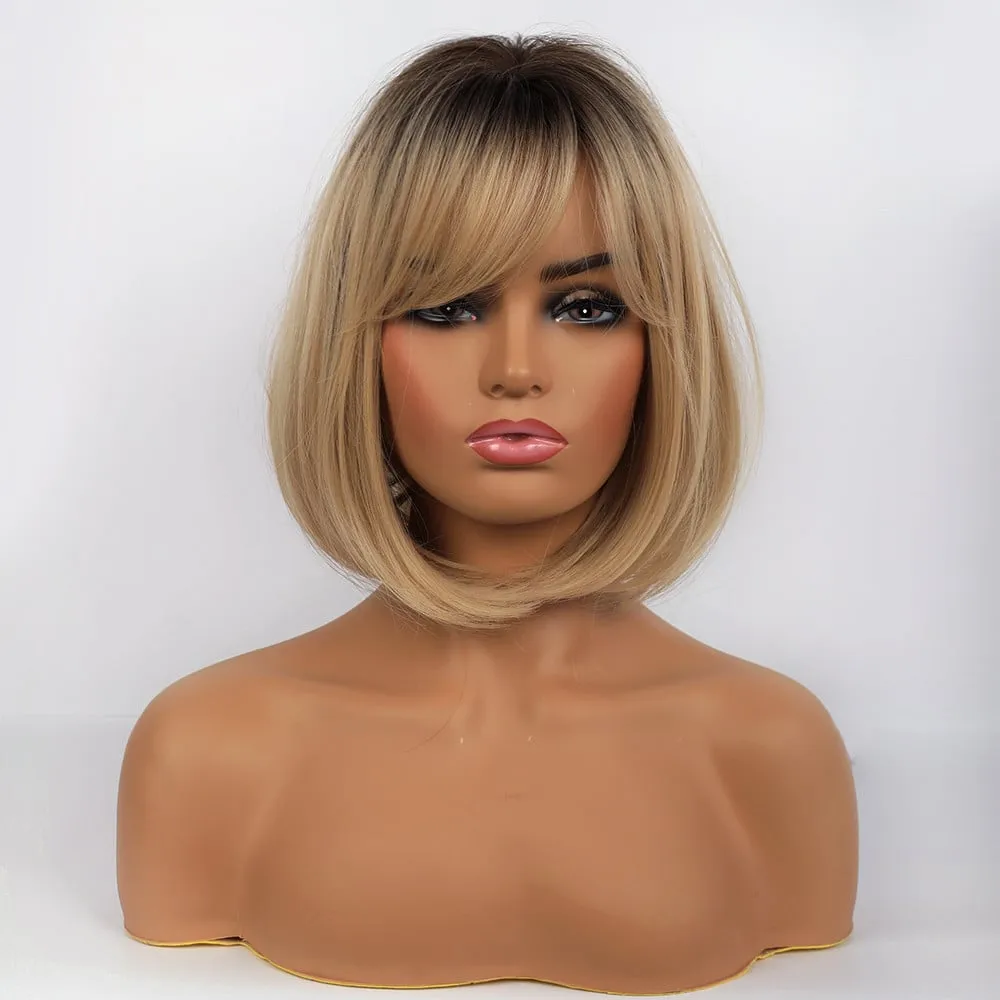 Medium Bob Style Synthetic Hair Natural Straight Wig 14 Inches