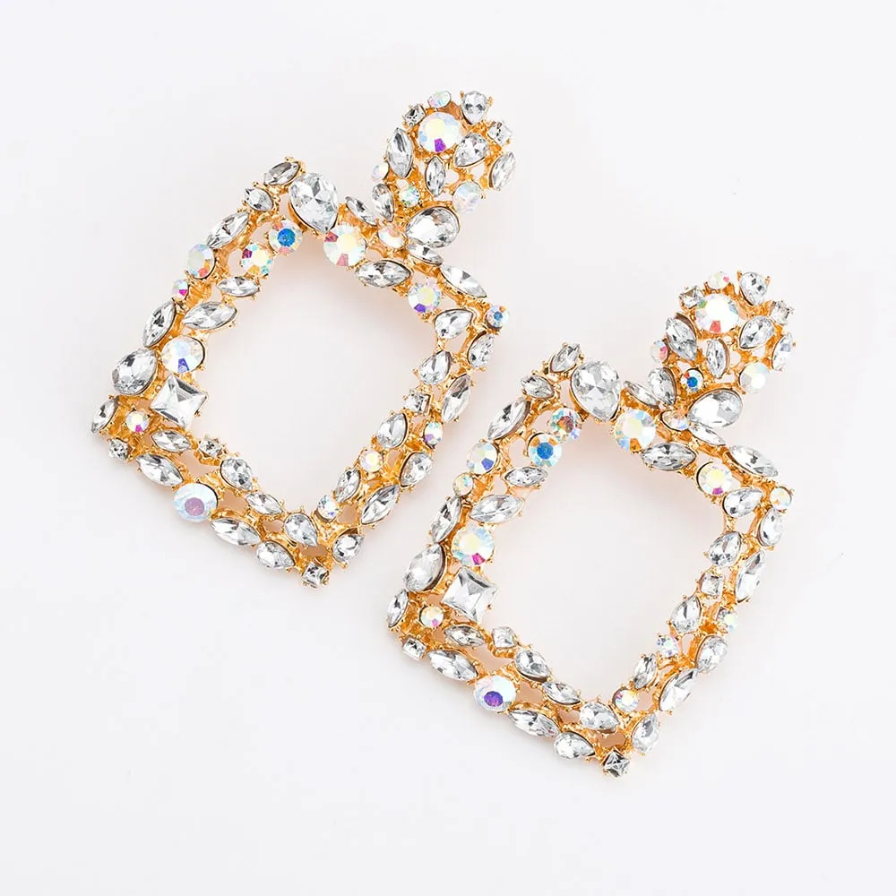 Square Diamante Hollow Out Earrings