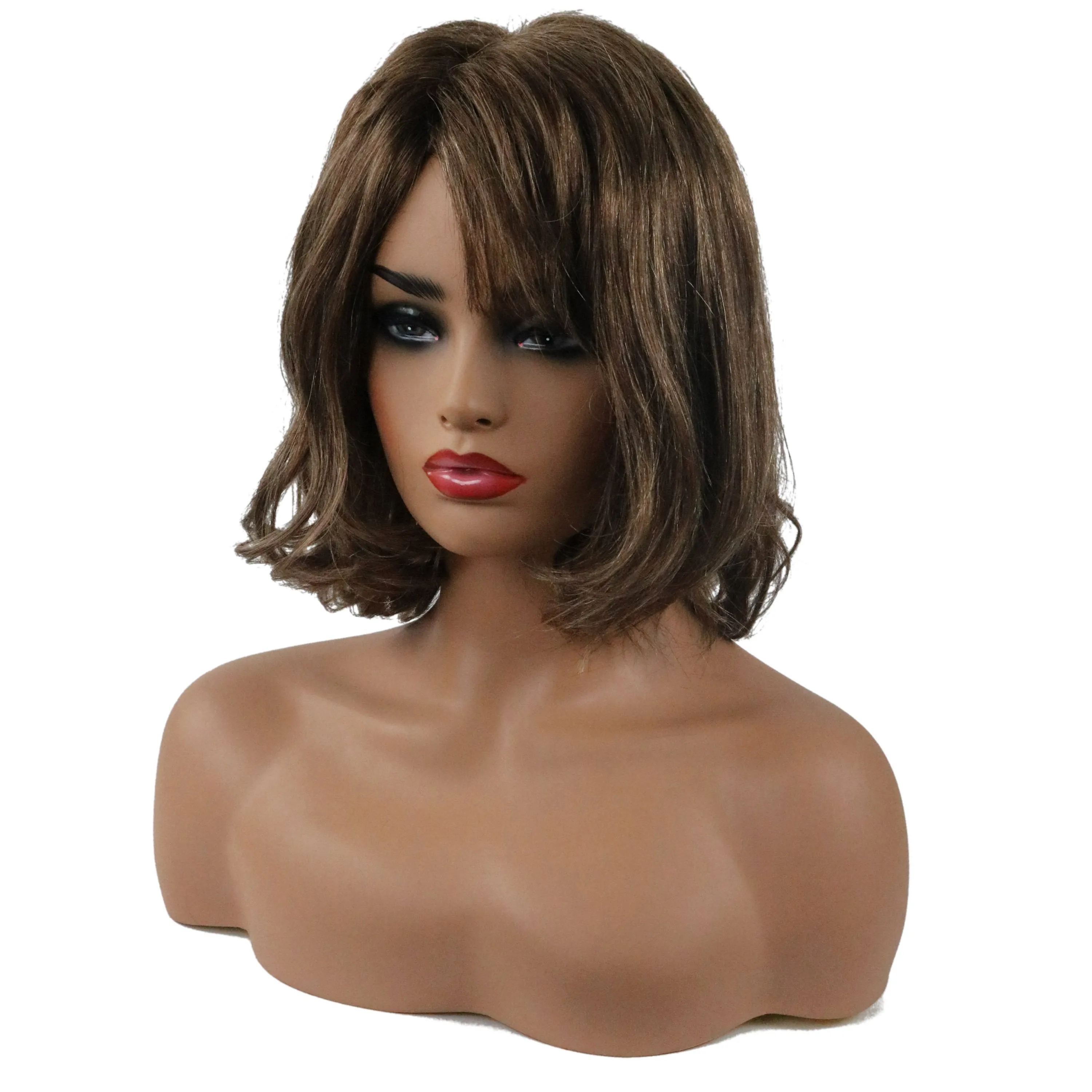 Pretty Charming Brown Short Natural Casual Wavy Remy Human Hair Capless Wig 14 Inches