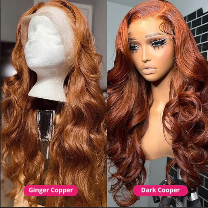 Ginger Copper Brown 13x4 Lace Front Wigs Body Wave Human Hair Wigs For Black Women