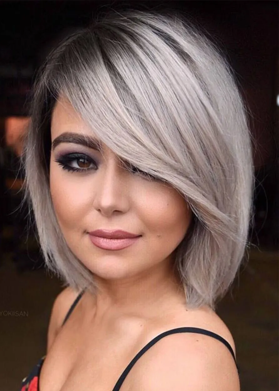 Short Bob Hairstyles Women's Natural Straight Synthetic Hair Wigs With Bangs Capless Wigs 8Inch