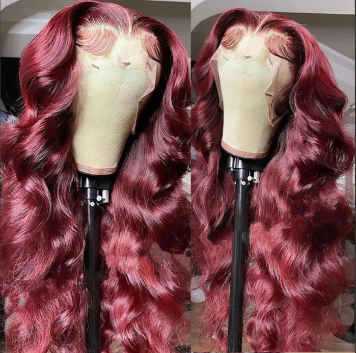 99J Burgundy Glueless 13x4 HD Lace Front Wigs Body Wave Pre-Plucked Colored Human Hair Wigs