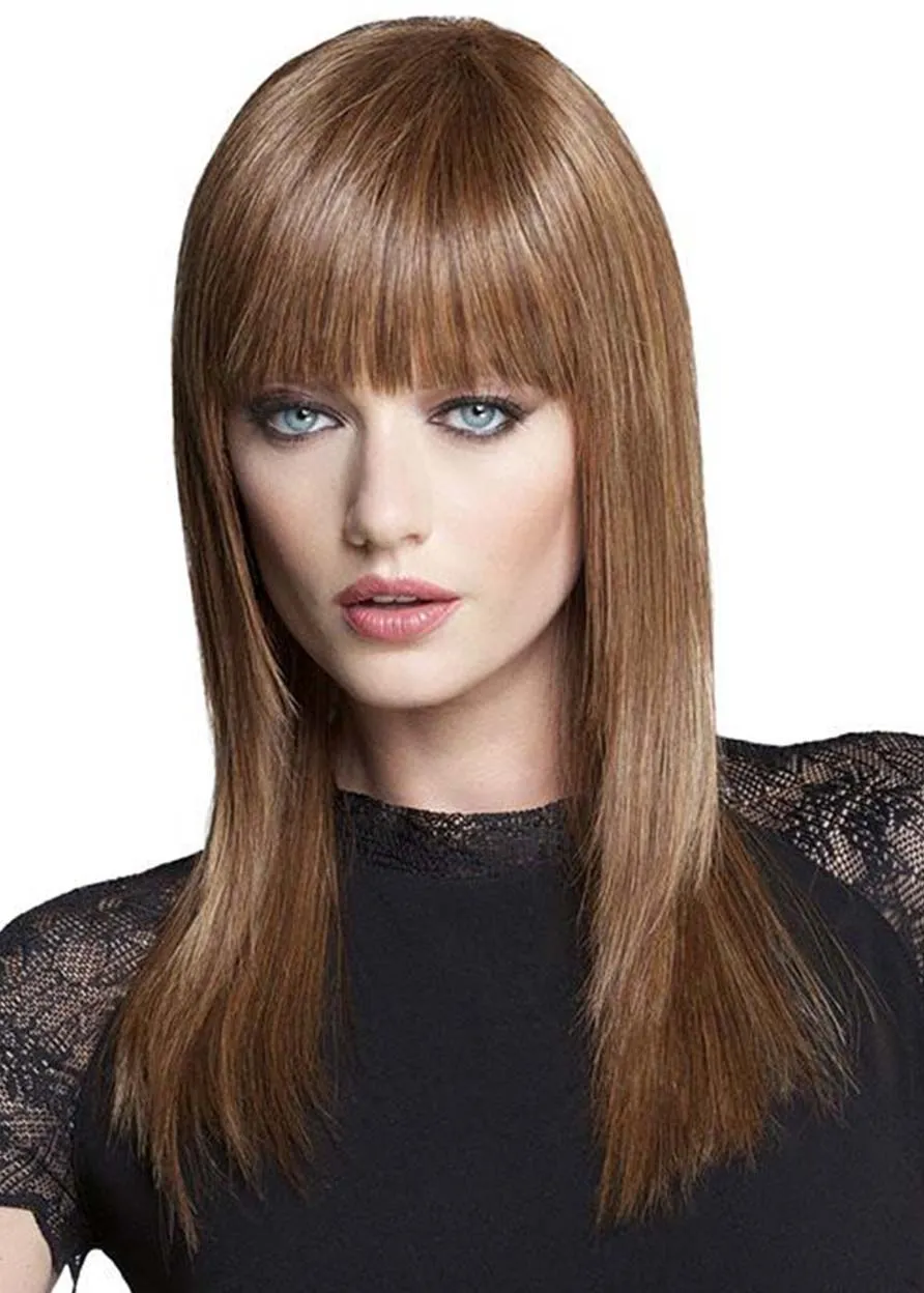 Women's Long Bob Hairstyles Slik Straight Human Hair Wigs With Bangs Capless Wigs 20Inch