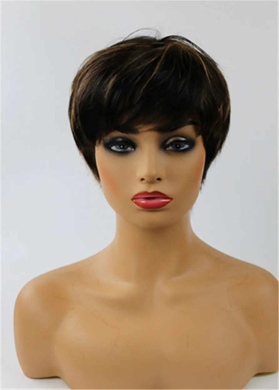 African American Pixie Short Straight Human Hair Capless Wigs