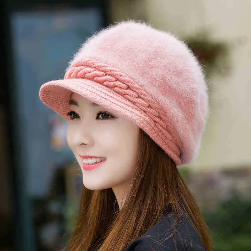 Women's Sweet Style Flocking Embellishment Plain Pattern Dome Crown Short Brim Knitted Hats