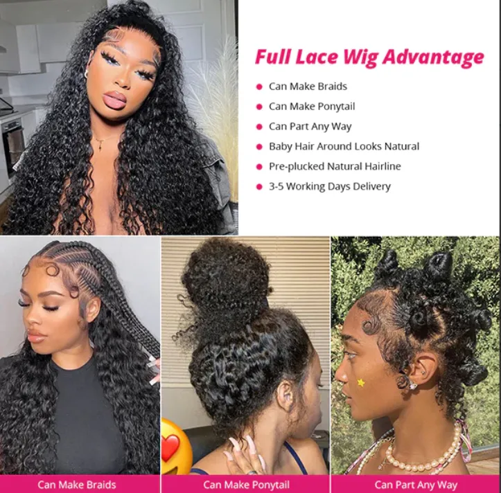 Glueless Curly Human Hair Wigs Full Lace Wig For Braiding Pre Plucked HD Lace Wigs