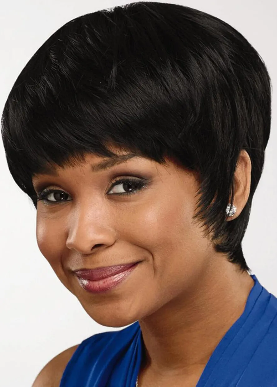 African American Women's Bob Style Straight Human Hair Capless Wigs 8Inch