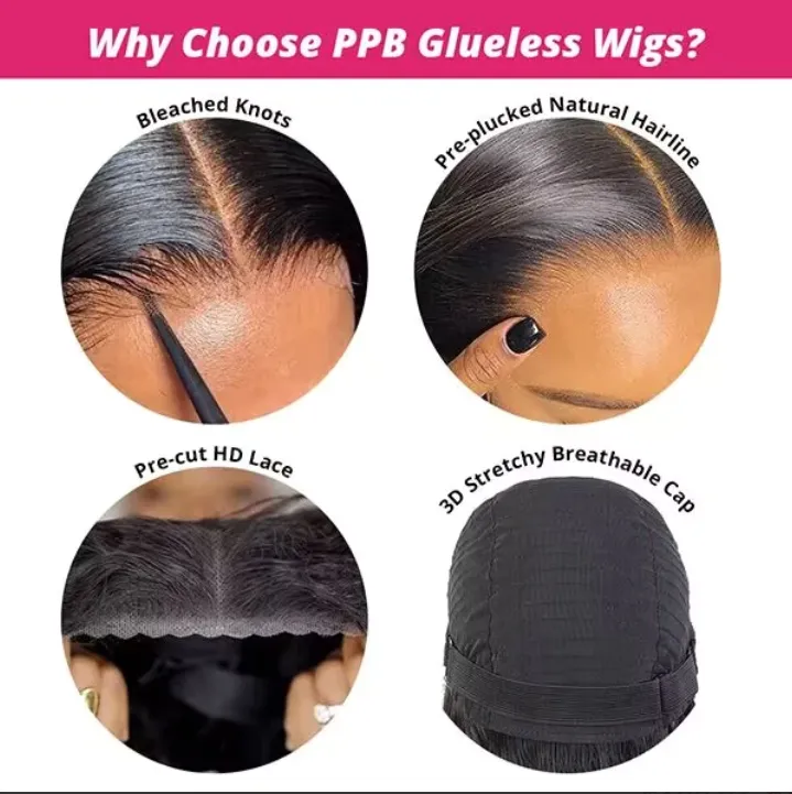 Glueless Wear And Go Human Hair Wigs Pre-Plucked Bleached Knots Pre Cut Lace Wig 5x5 HD Lace Closure Wig Body Wave PPB Wigs