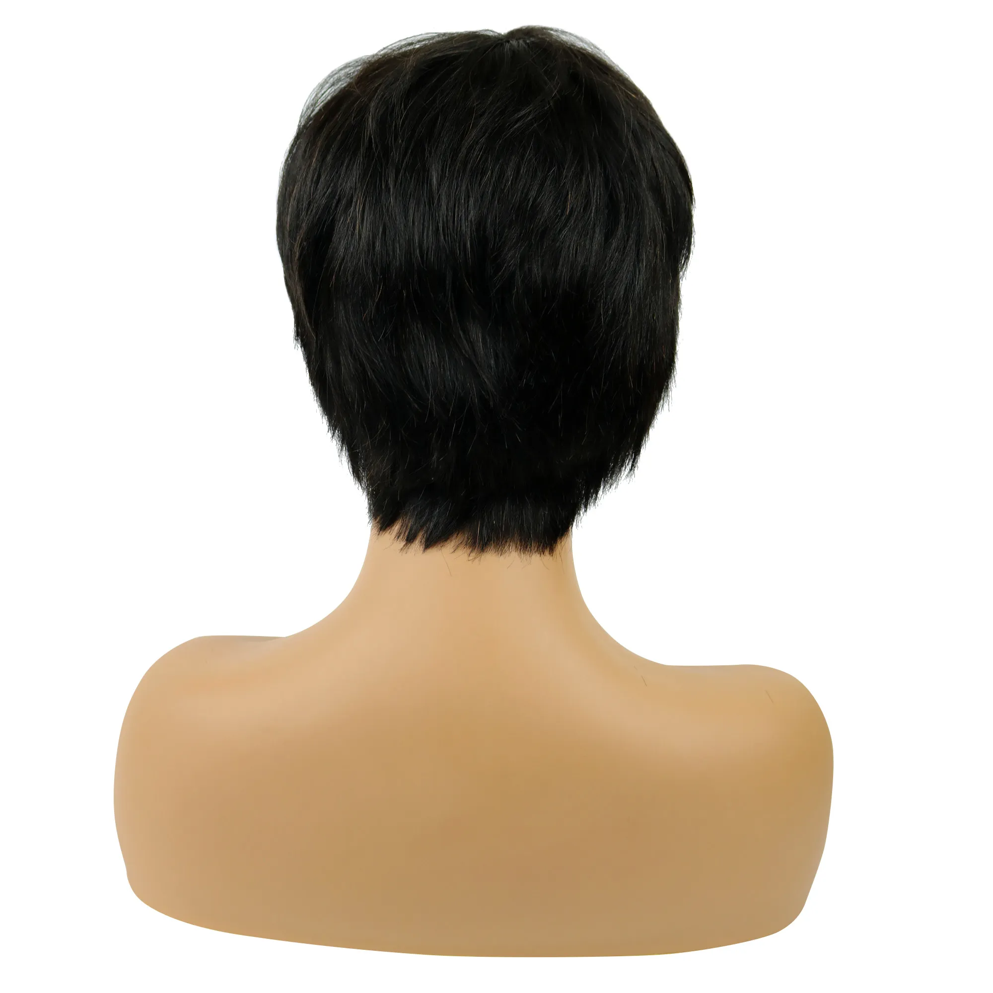 African American Pixie Short Straight Human Hair Capless Wigs