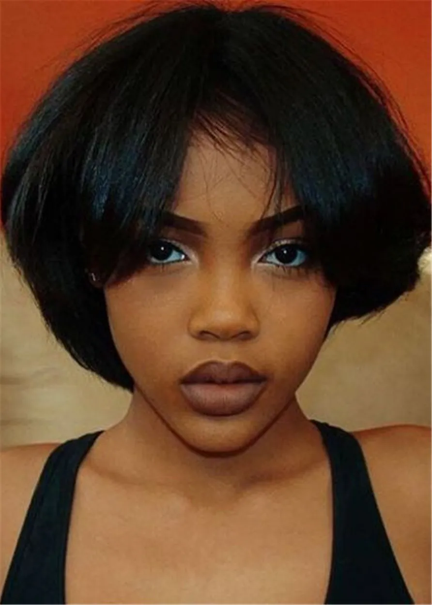 AfroShort Bob Cut Straight Human Hair Capless Wig