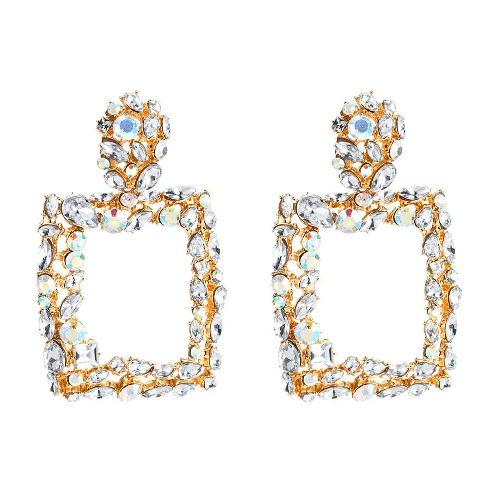 Square Diamante Hollow Out Earrings