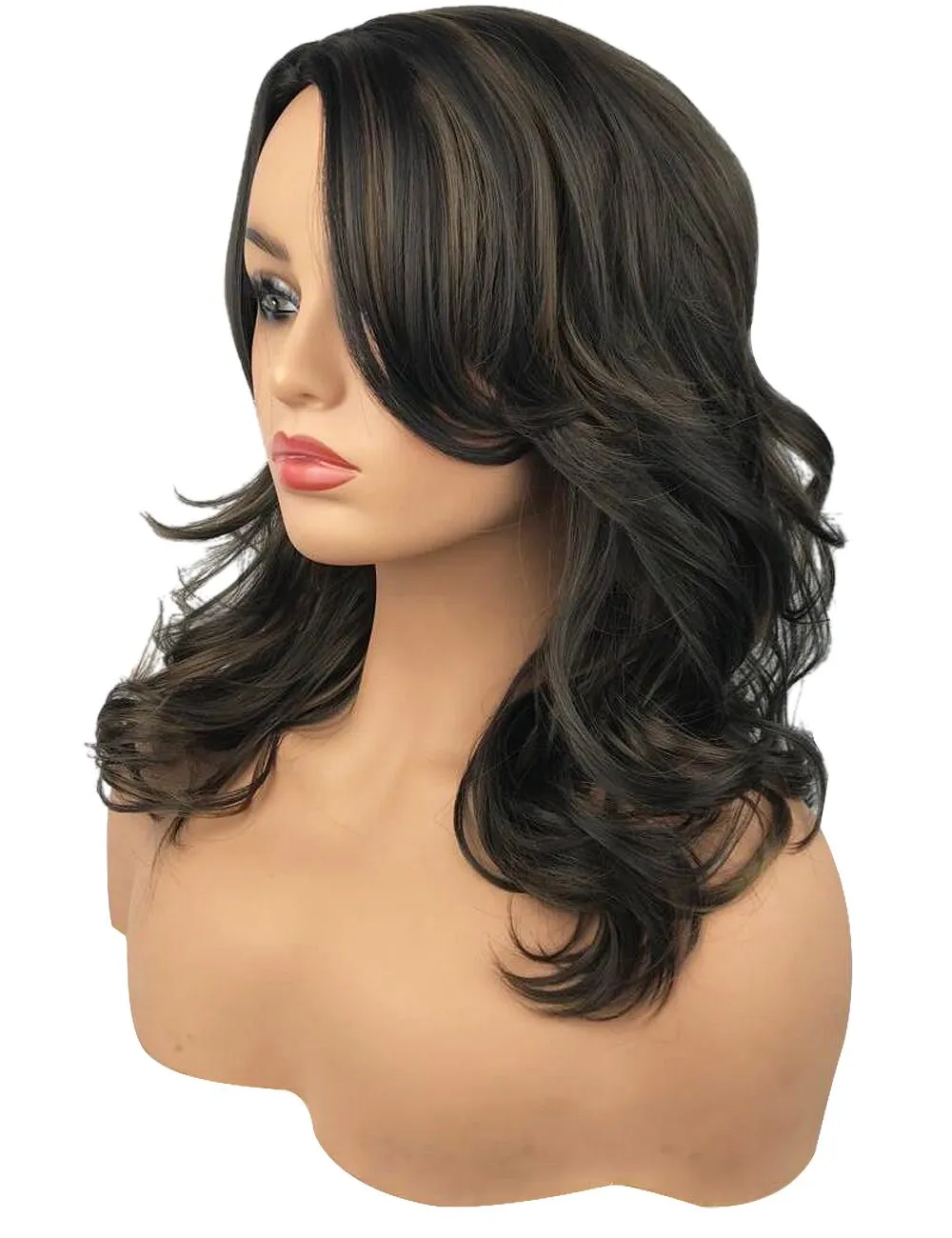 Balayage Hair Cut Medium Bob Wavy Synthetic Hair Women Wig