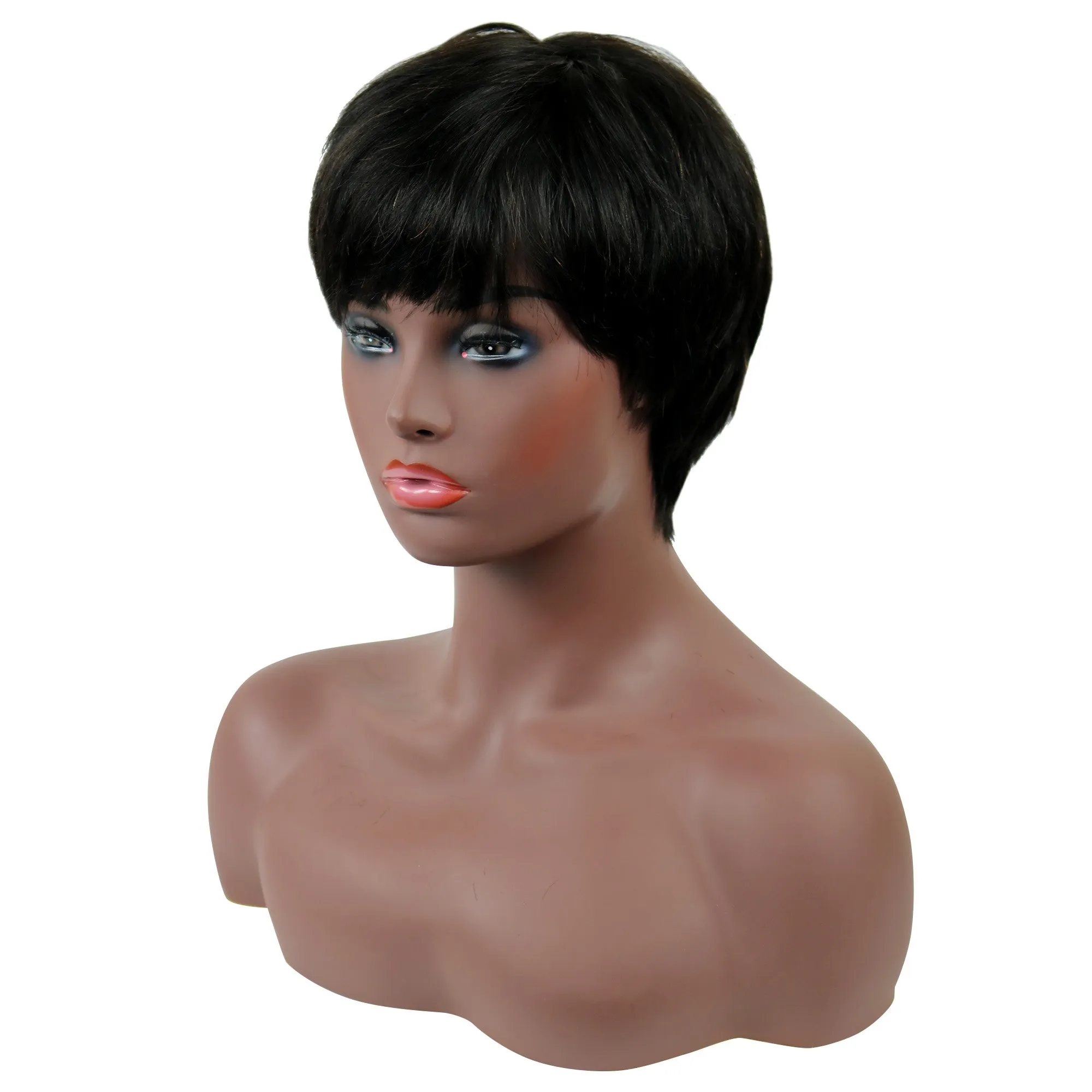 African American Pixie Short Straight Human Hair Capless Wigs