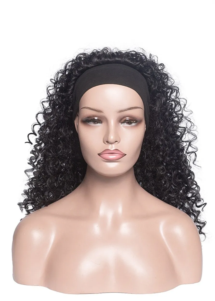 Headband Wig Kinky Curly Synthetic Hair Wigs With Bang for African American