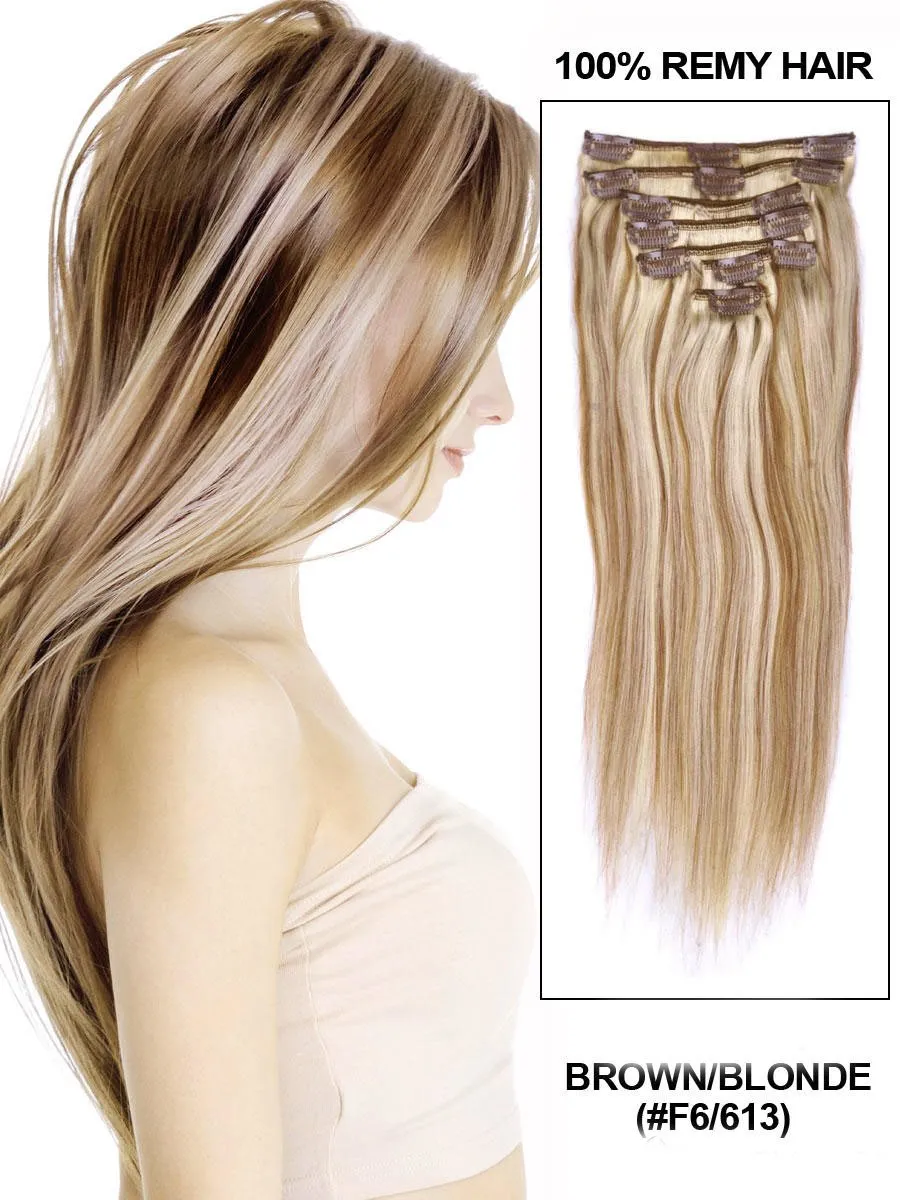 Straight 7PCS Clip in Remy Human Hair Extensions 100g