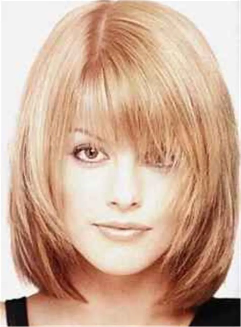 Shaggy Bob Medium Straight Synthetic Hair With Bangs Capless Wigs 12 Inches