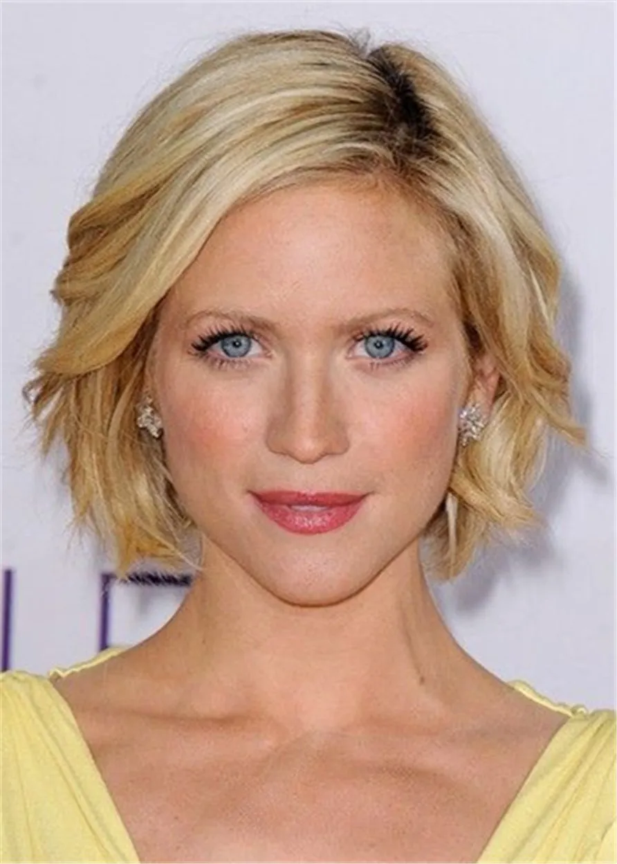 Brittany Snow Hairstyle Short Bob Human Hair Wavy Wig 14 Inches