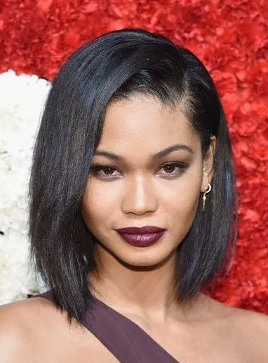 Chanel Iman Asymmetrical Bob Haircut Human Hair Lace Front Wigs for Black Women 12 Inches