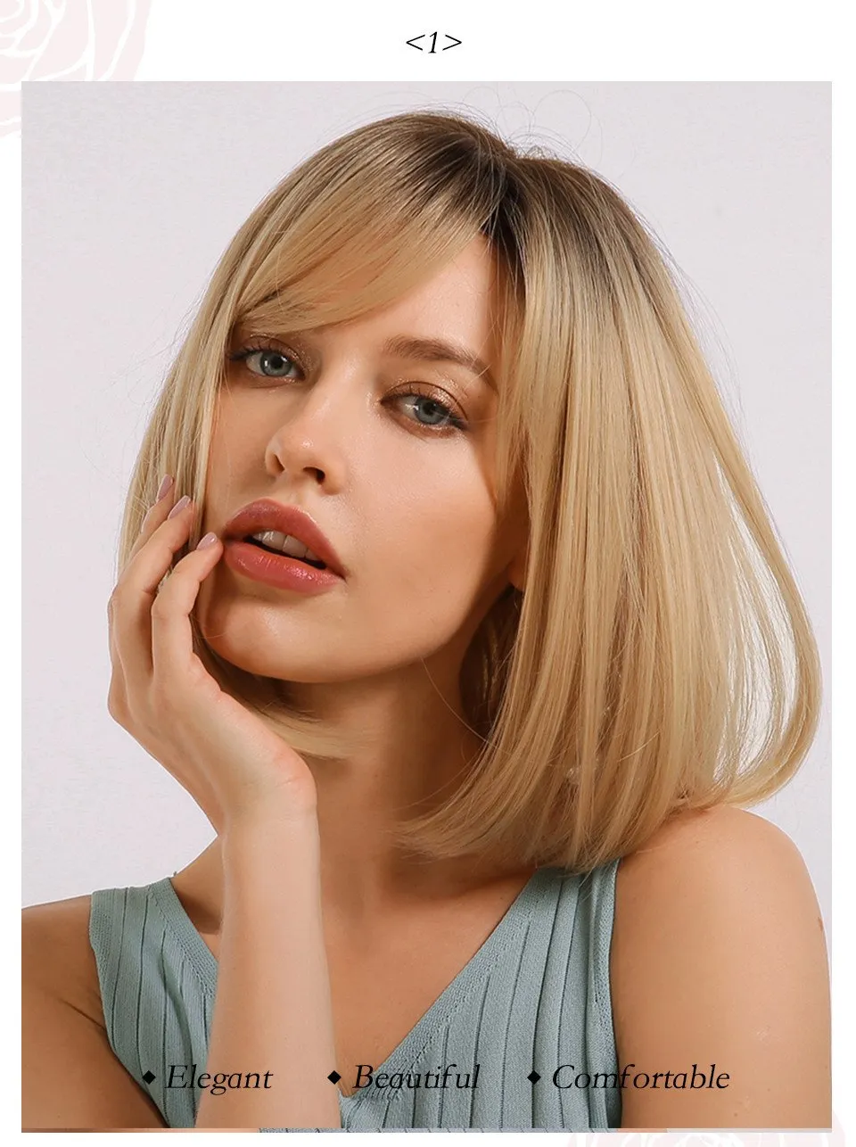 Medium Bob Style Synthetic Hair Natural Straight Wig 14 Inches