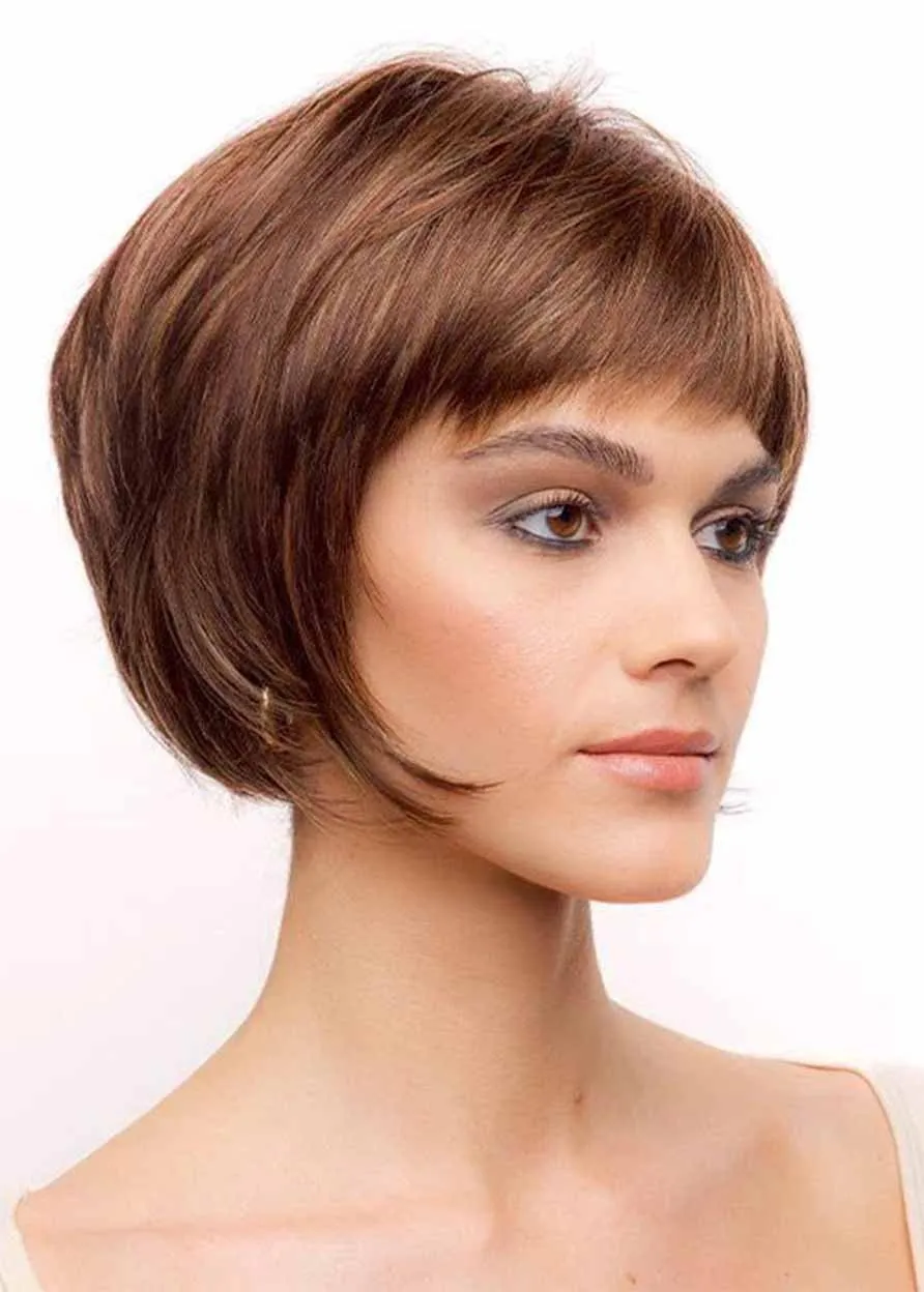 130% Density Women's Short Bob Hairstyles Straight Human Hair Capless Wigs 10Inch