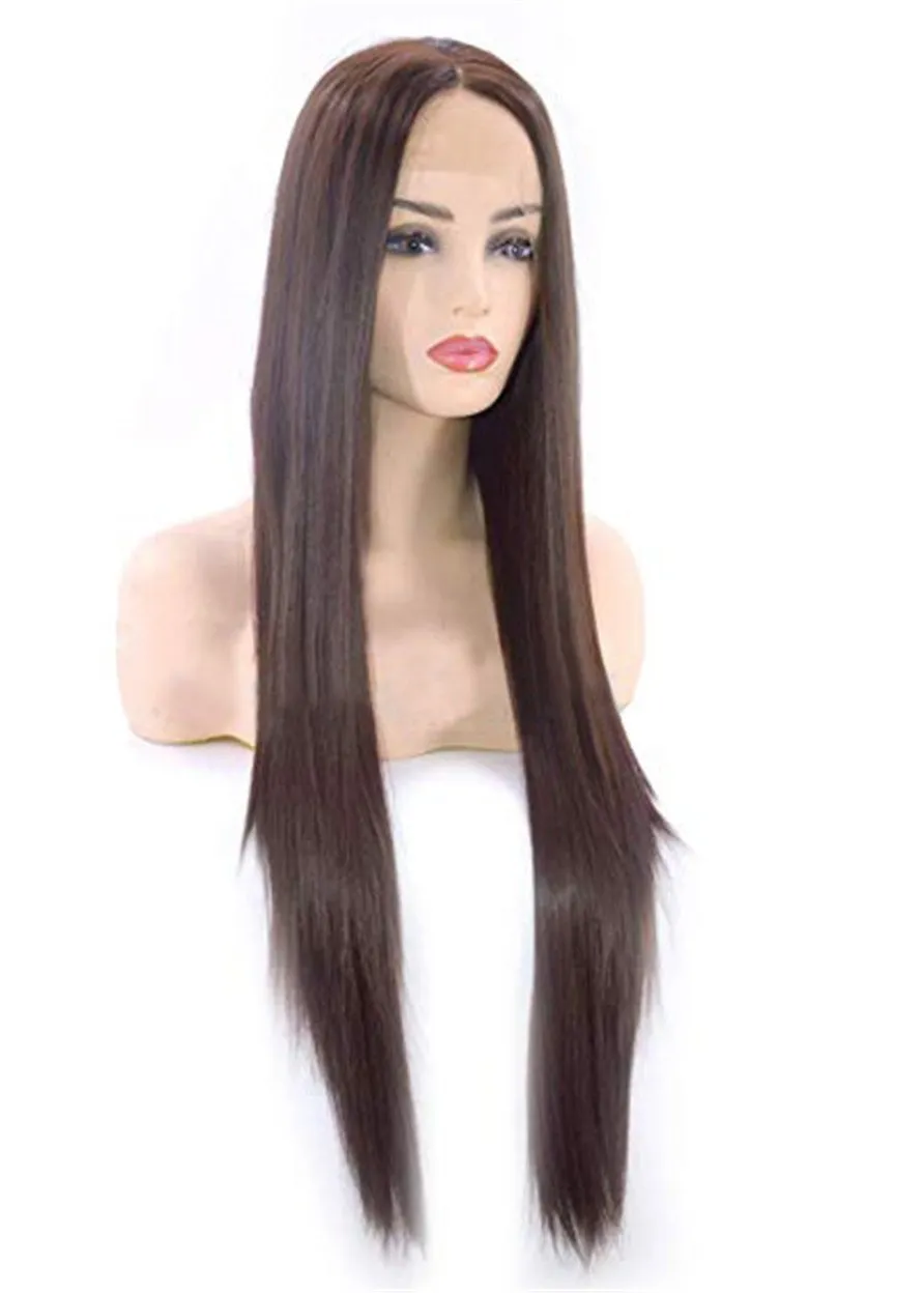 Long Natural Straight Middle Part Synthetic Hair Lace Front Wig 24 Inches