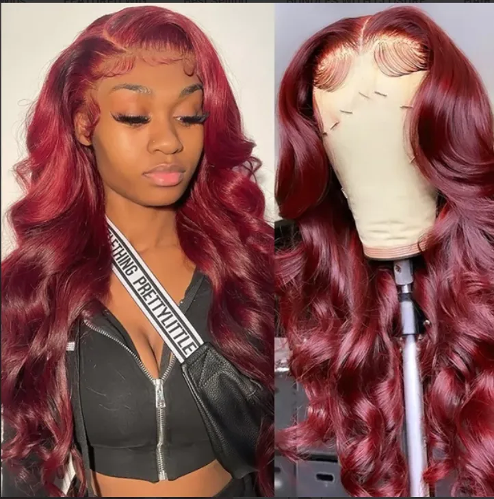 99J Burgundy Glueless 13x4 HD Lace Front Wigs Body Wave Pre-Plucked Colored Human Hair Wigs