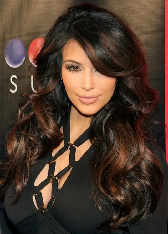 Kim Kardashian Charming Long Natural Wavy Dark Brown Front Lace Wig 22 Inches