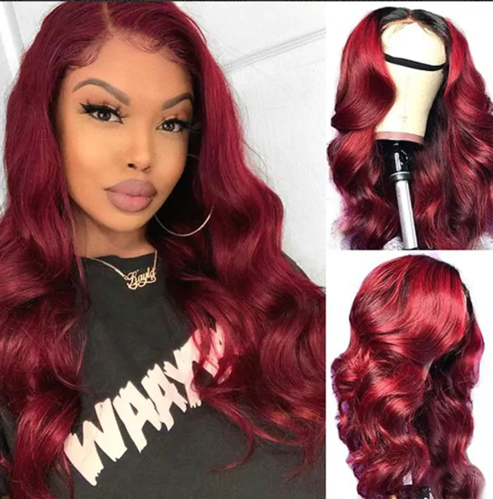 99J Burgundy Glueless 13x4 HD Lace Front Wigs Body Wave Pre-Plucked Colored Human Hair Wigs