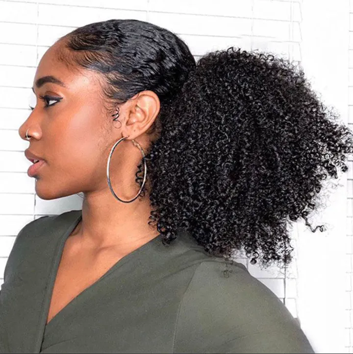 Afro Kinky Curly Ponytail Human Hair Extensions Wrap Around Clip In