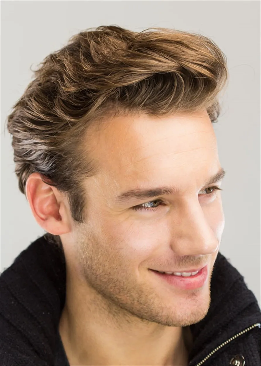 Wavy Brush Up Hairstyle Human Hair Full Lace Men's Wig