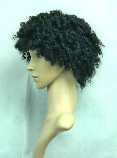 Top Quality Custom Elegant African American Hairstyle Short Curly Natural Black Wig 12 Inches100% Human Hair