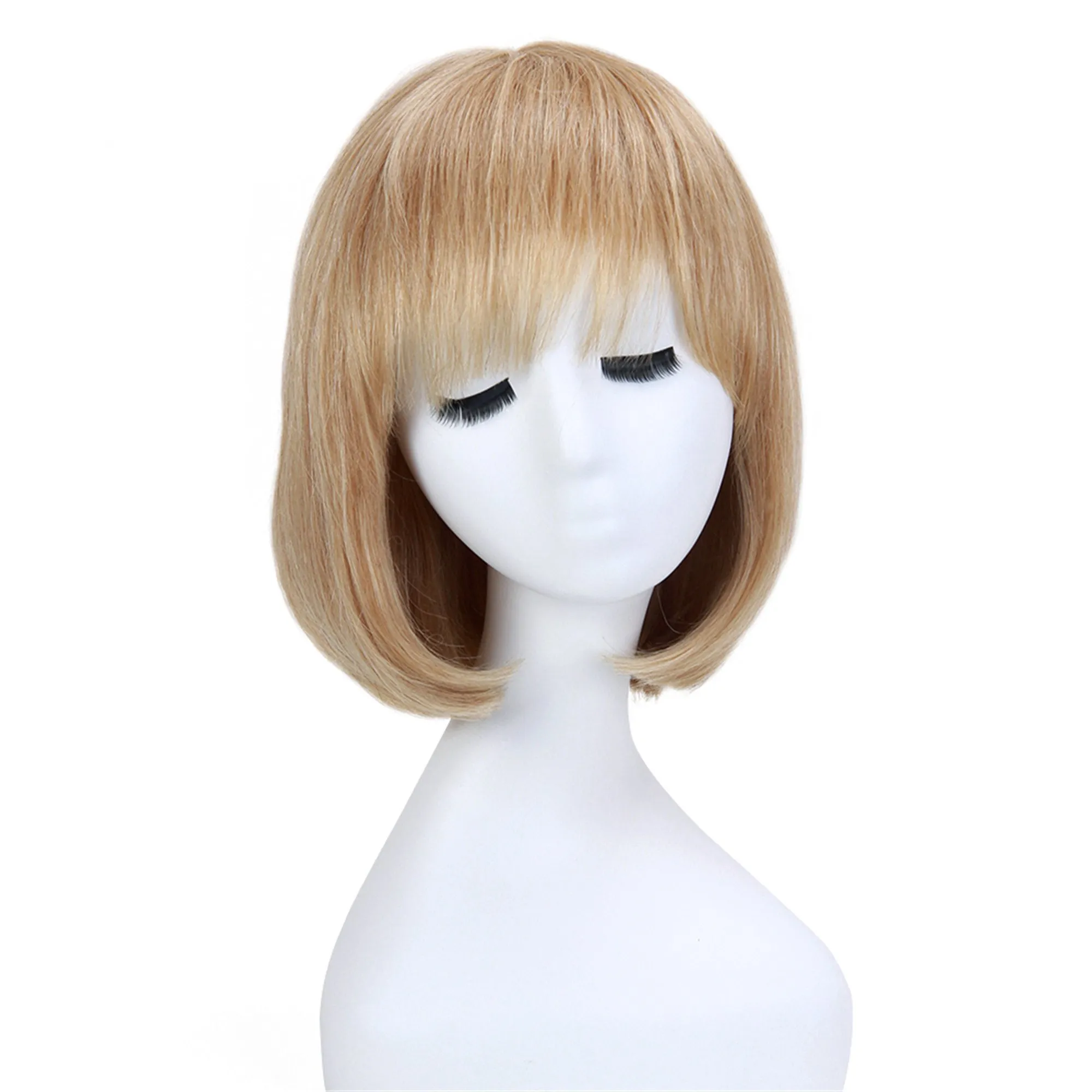 Bobstyle Shoulder Lenght Choppy Bang Capless Human Hair Blend Wigs