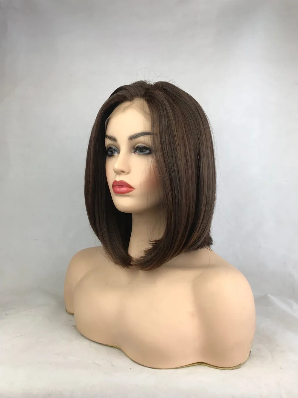 Medium Bob Hairstyle Hair Straight Lace Front Wig 14 Inches