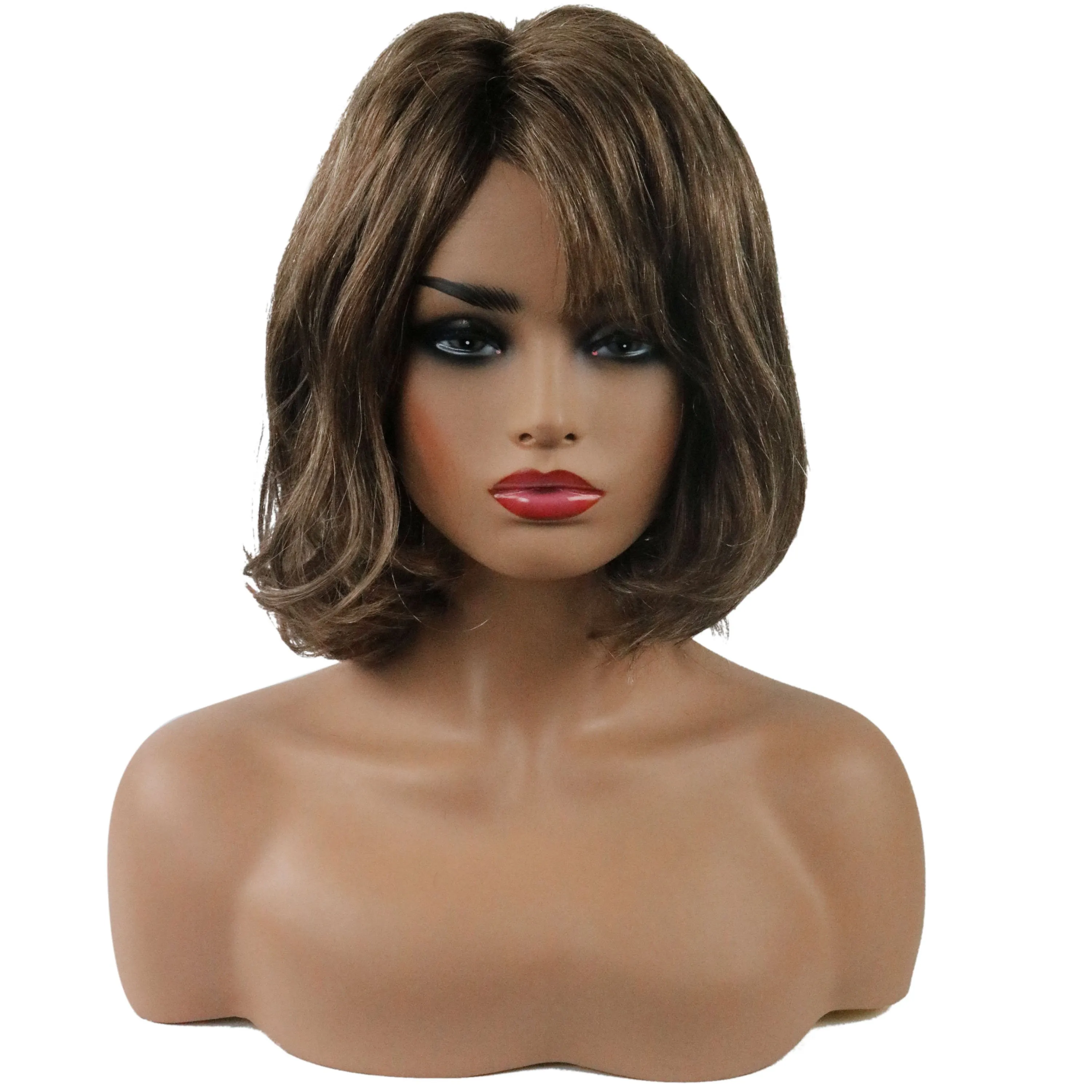 Pretty Charming Brown Short Natural Casual Wavy Remy Human Hair Capless Wig 14 Inches