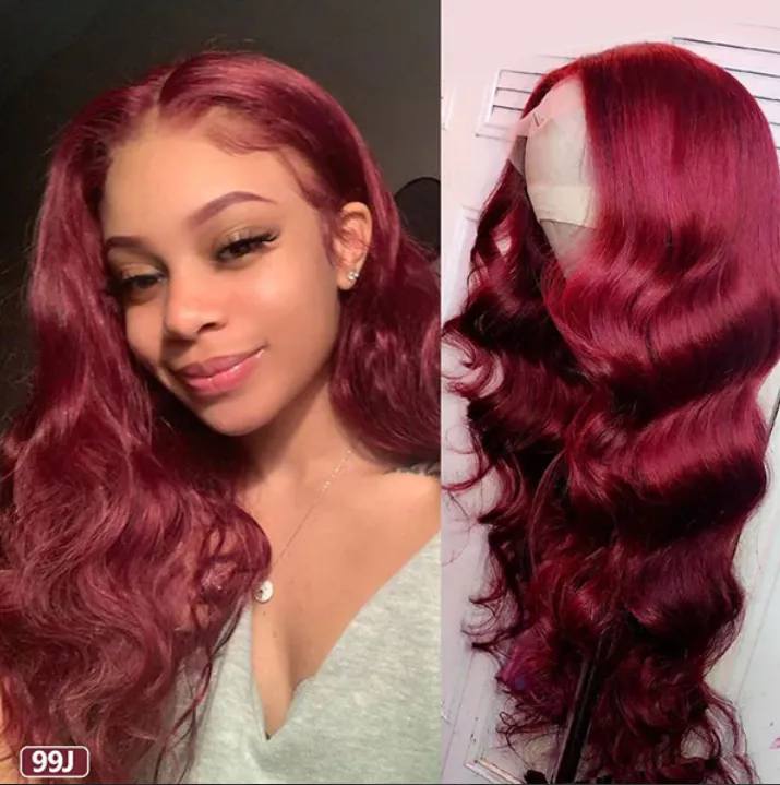 99J Burgundy Glueless 13x4 HD Lace Front Wigs Body Wave Pre-Plucked Colored Human Hair Wigs