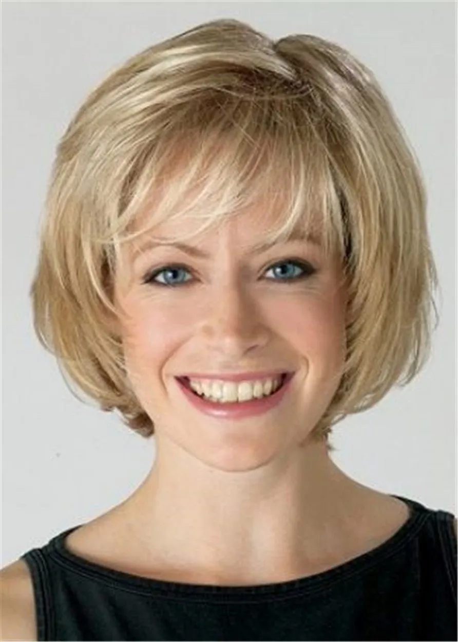 Medium Chin Length Bob Wig With Bangs Straight Synthetic Hair Wig